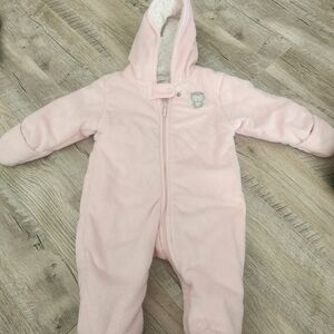 Pink Hooded Kids One Piece Double Lined 3-6month